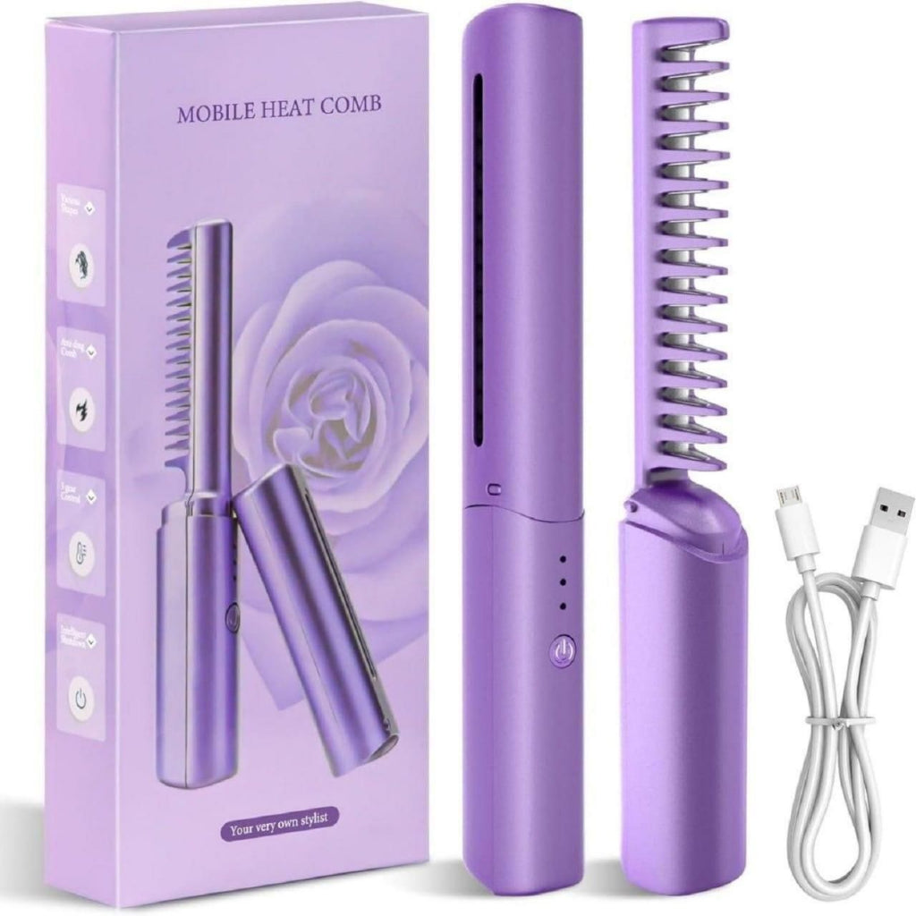 ⭐ GlowComb™ Cordless Mini Portable Hair Straightener Comb