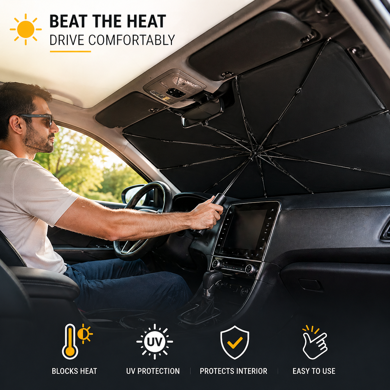 Car Windshield Sun Shade Protector- Foldable Car Shades for Windows