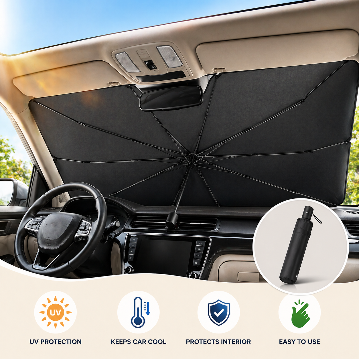 Car Windshield Sun Shade Protector- Foldable Car Shades for Windows