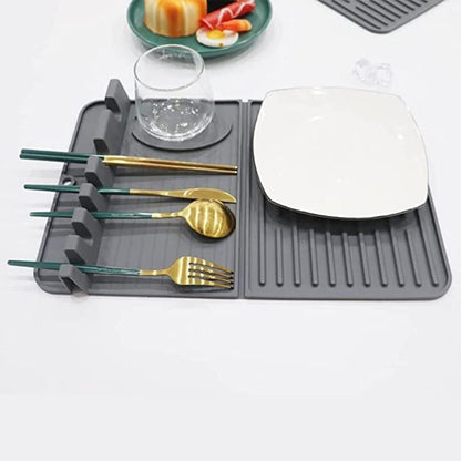 Silicon Dish Drying Mat with Hanger for Kitchen Non-Slip Water Draining