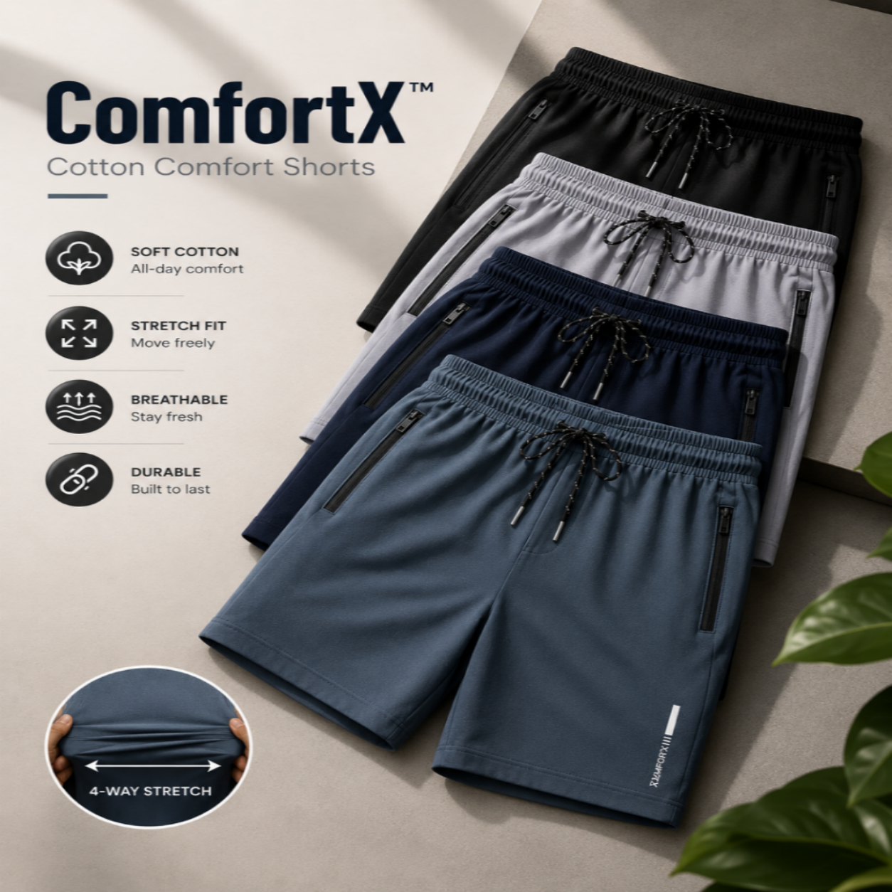 ComfortX™ Cotton Comfort Shorts ⚡ Premium Pack of 4 Everyday Comfort