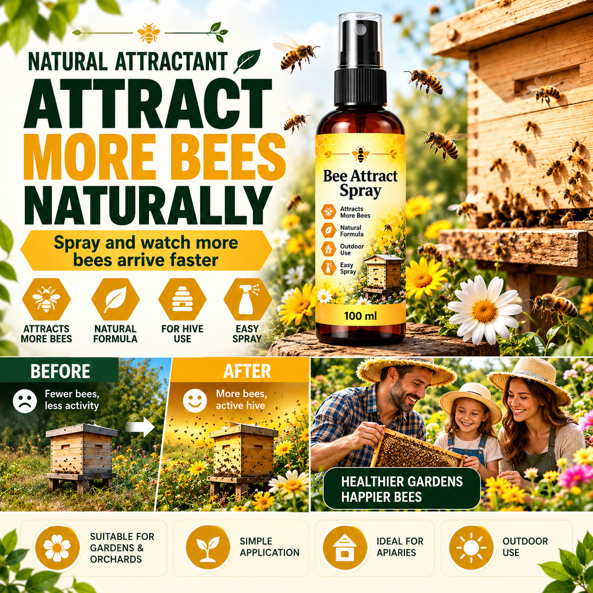 Natural Outdoor Bee Attractant Spray Buy 1 Get 1 Free